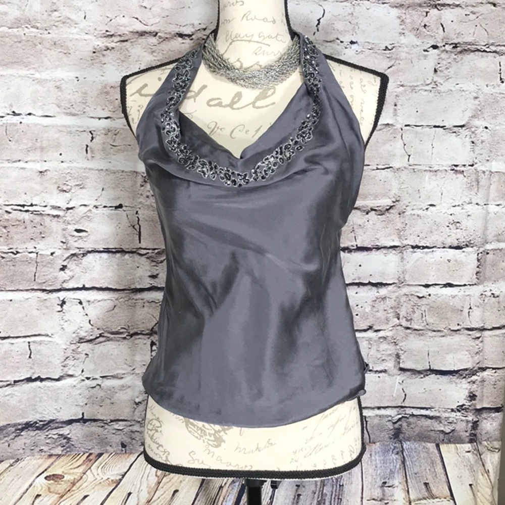 Jeweled Decolletage Gray Silk Halter